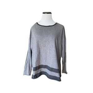 Planet by Lauren G Womens Oversize Boxy Top One Size Gray Pima Minimalist Artsy